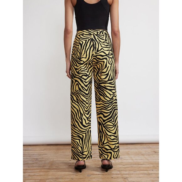 NWT KITRI Janice Yellow Zebra Print Cotton Twill Trousers 6 - Picture 4 of 6